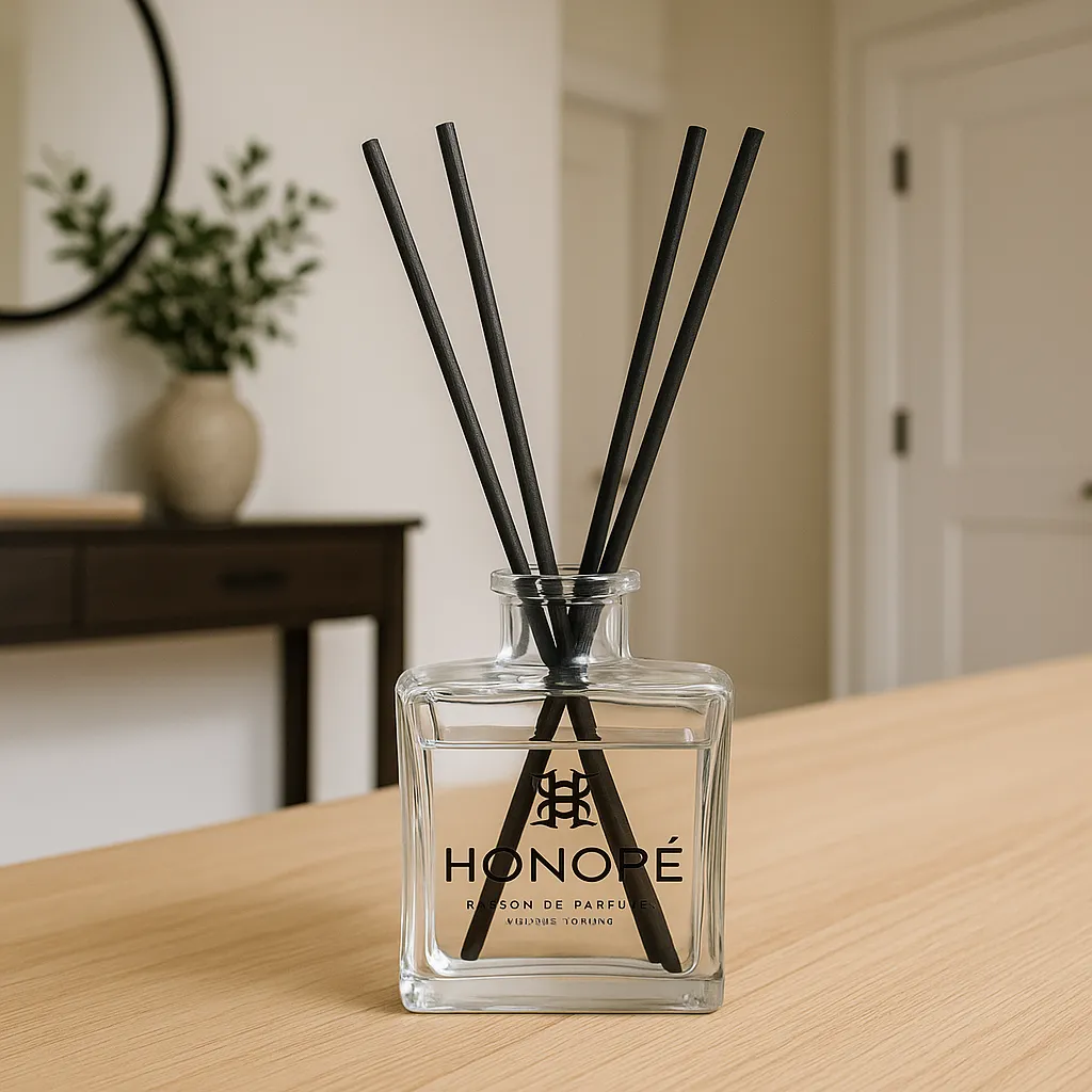 Diffuseur carré en verre avec bâtonnets noirs